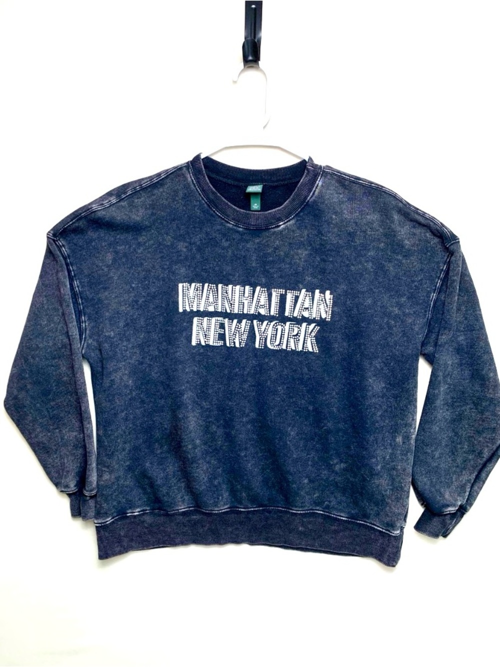 Womens XS Black Y2K Sweatshirt Manhattan NYC Bling Studded Hip Hop Glam